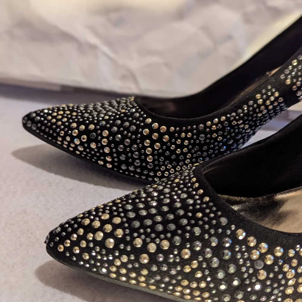 Elegant Black Studded Heels Sz 11W 4 Inch Heel - Picture 8 of 9